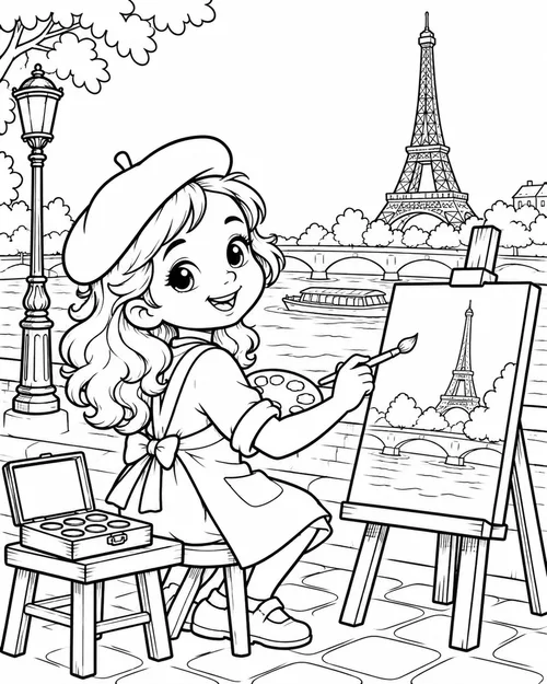 Little Artist By The Eiffel Tower