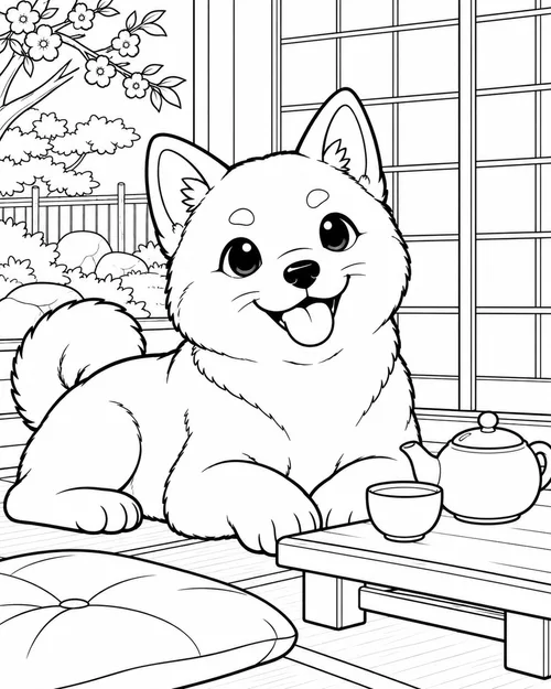 Little Shiba At A Tea House